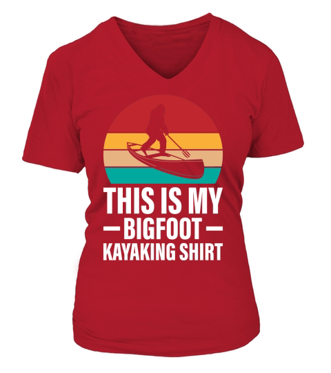 Retro Bigfoot Kayak Vintage Sasquatch Kayaking V-neck T-Shirt Woman