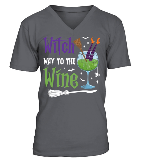 260. witch way to the wine happy halloween V-Neck T-shirt