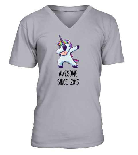 Cute Unicorn Awesome Since 2015 3th birthday gift V-Neck T-shirt