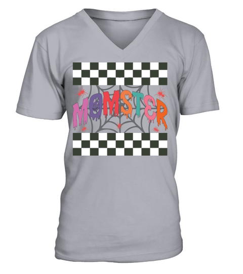 Momster Halloween Mom Retro Checkered V-Neck T-shirt