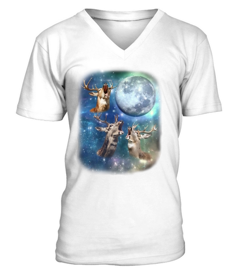 Three Deer Moon Weird Cursed V-Neck T-shirt