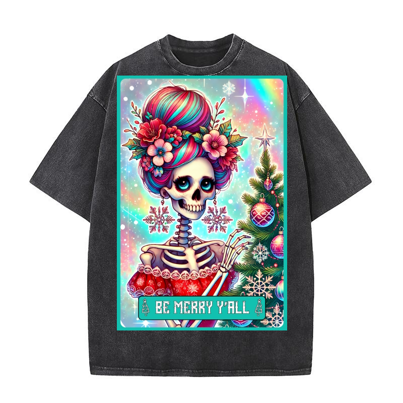 1.Christmas Skeleton Taro Cards Bundle Washed T-Shirt