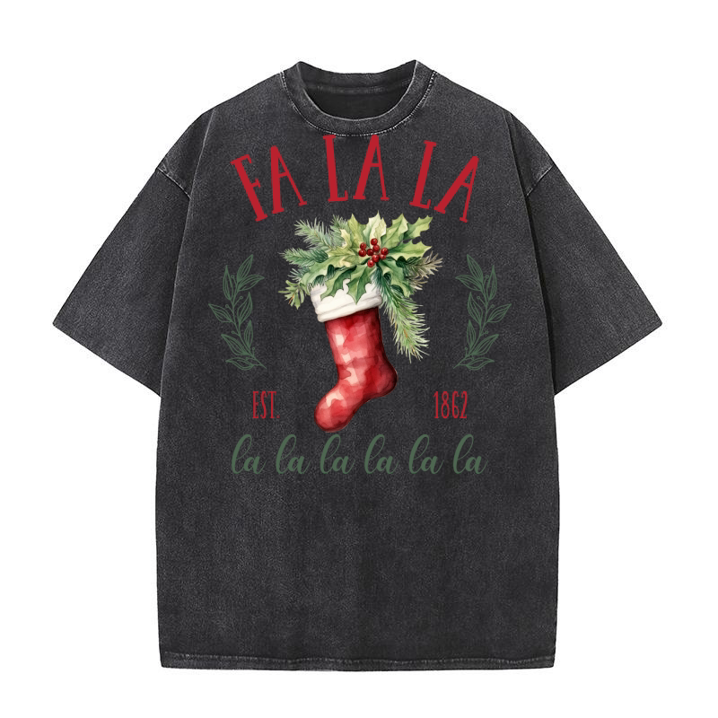 Christmas Fa la la EST.1862 La la la la la la Washed T-Shirt
