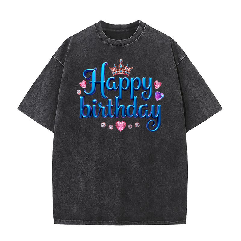 Colorful Metallic Happy Birthday Washed T-Shirt