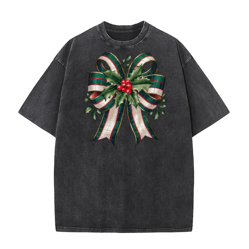 Retro Christmas Coquette Bow 04 Washed T-Shirt