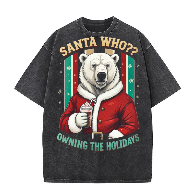 Santa Who Polar Bear Christmas Washed T-Shirt