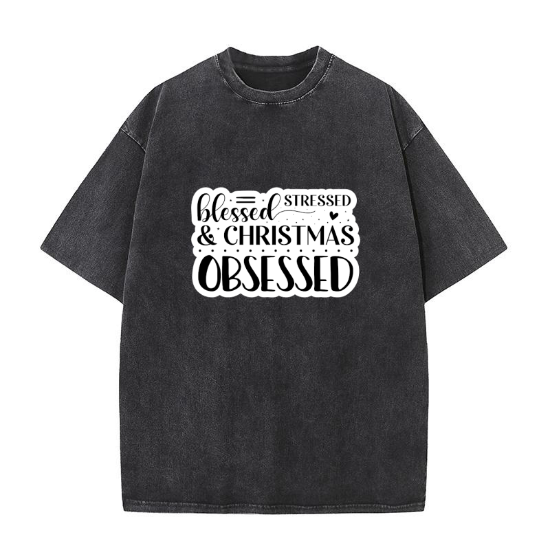 Stressed Blessed & Christmas Obsessed Washed T-Shirt