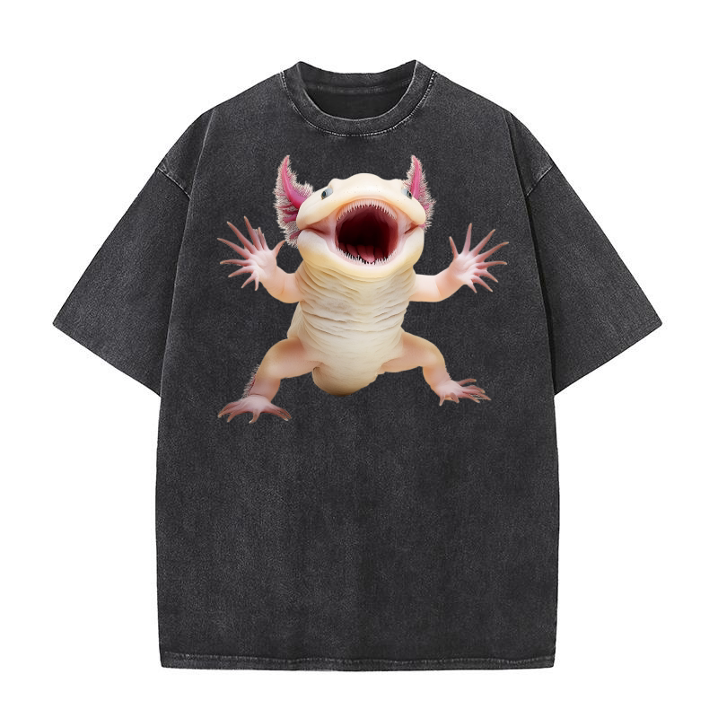 Three Axolotl Moon Weird Cursed 03 Washed T-Shirt