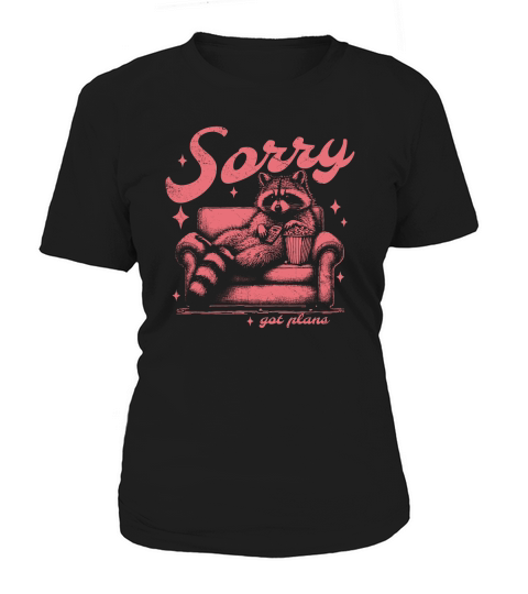 Sorry Got Plans Raccoon Sofa Popcorn D Retro Red GR Women's T-Shirt