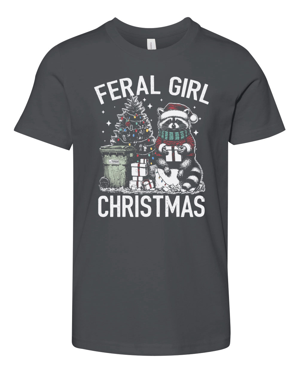 Feral Girl Christmas Raccoon D Color TR Youth Unisex Jersey Tee