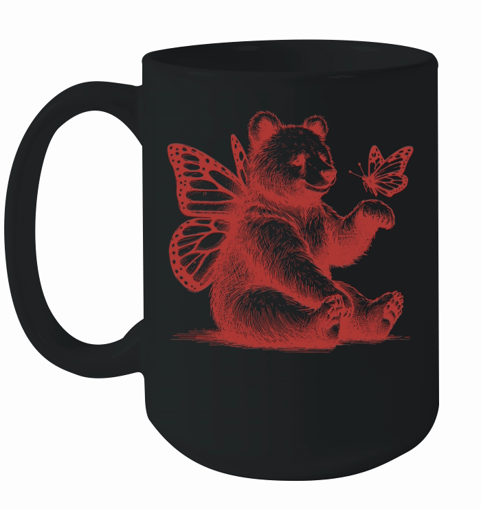 Bear With Butterfly Wings Vintage L Red Ceramic Mug