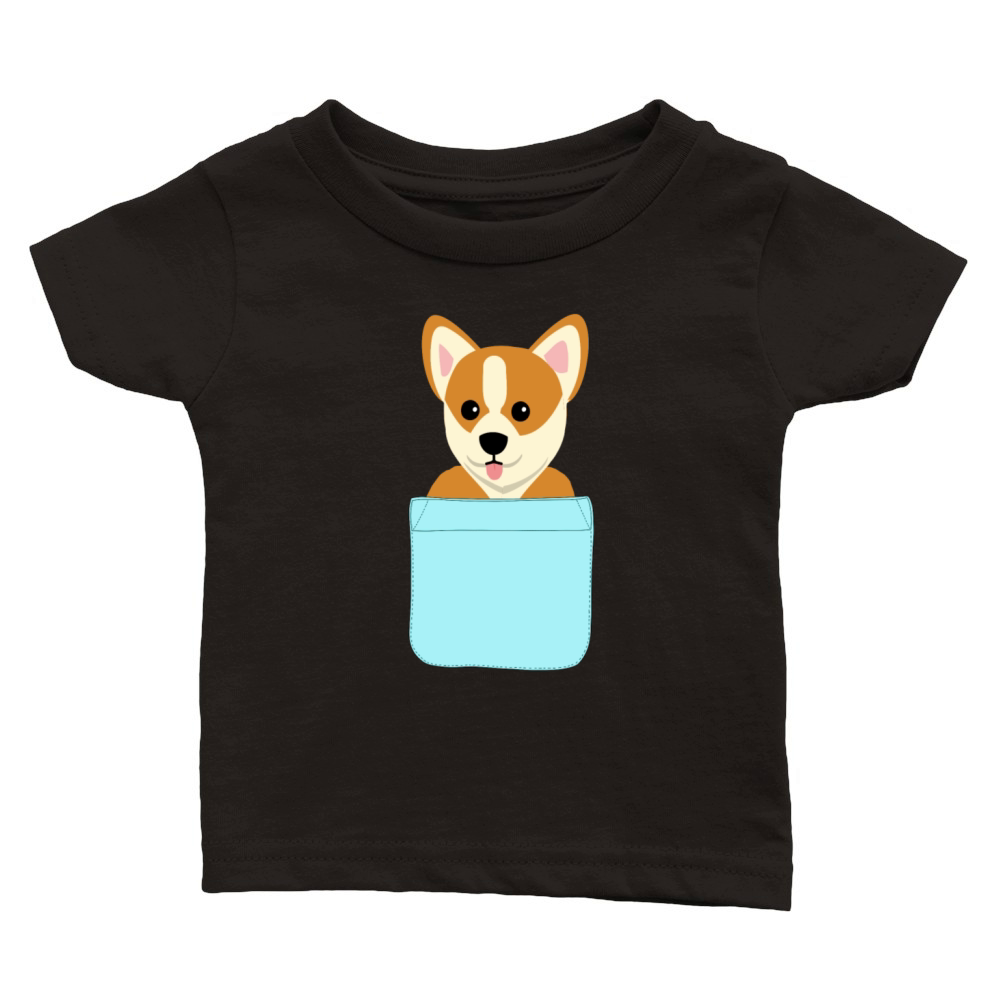 Cute Dog in Pocket Welsh Corgi Pembroke gift Classic Baby Crewneck T-shirt