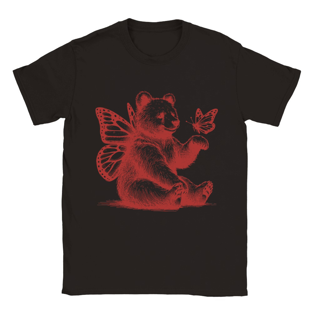 Bear With Butterfly Wings Vintage L Red Classic Kids Crewneck T-shirt