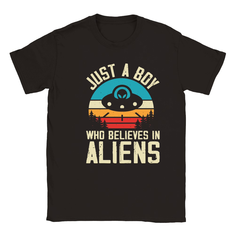 Vintage UFO Alienjust a boy who believes in Aliens 2 Classic Kids Crewneck T-shirt