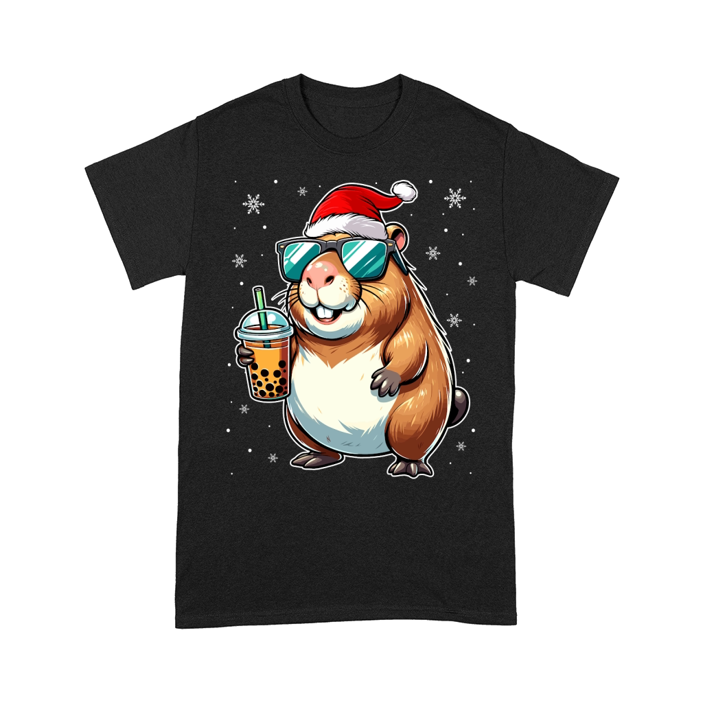 adorable acapybara drinking boba tea wearing santa hat 1 Comfort T-shirt
