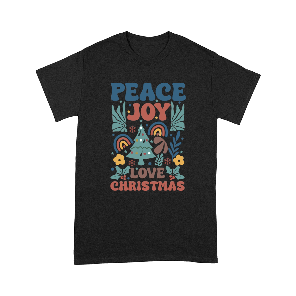 Peace Joy Love Christmas Boho Christmas Tree Floral Comfort T-shirt