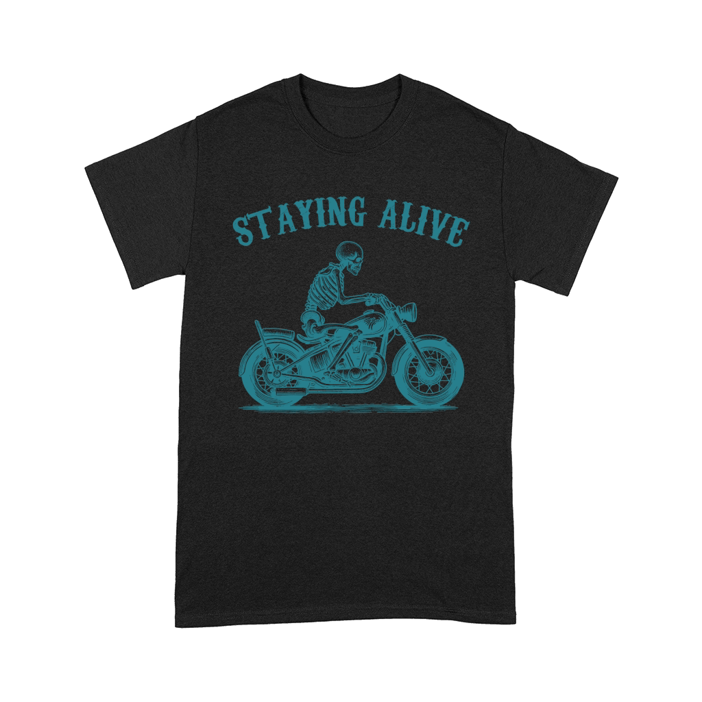 Staying Alive Skeleton riding Motorcycle L V2 Green Comfort T-shirt