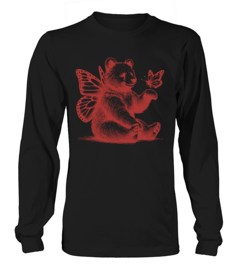Bear With Butterfly Wings Vintage L Red Long sleeved Unisex