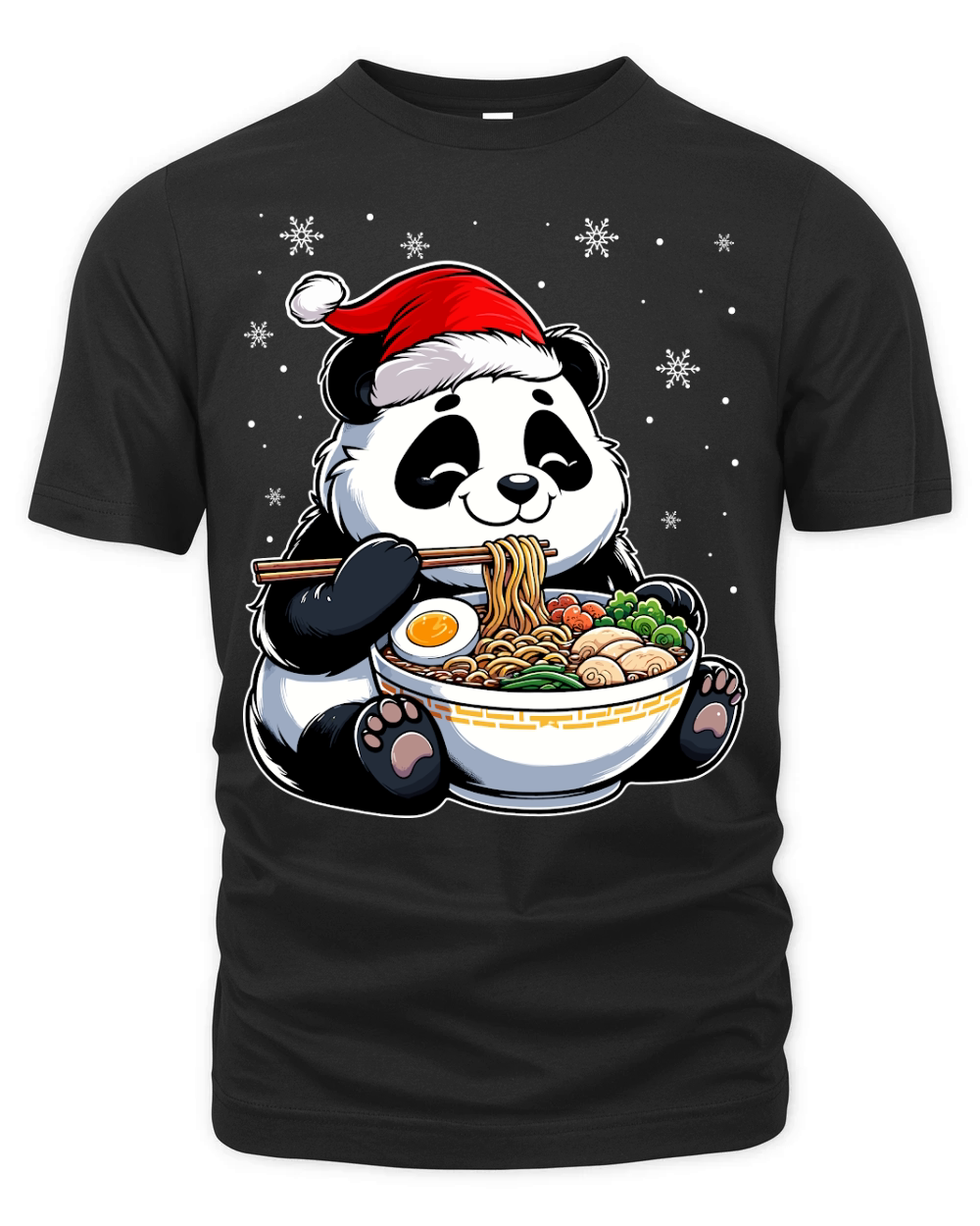 adorable panda eating ramen wearing santa hat 3 Organic Unisex T-shirt