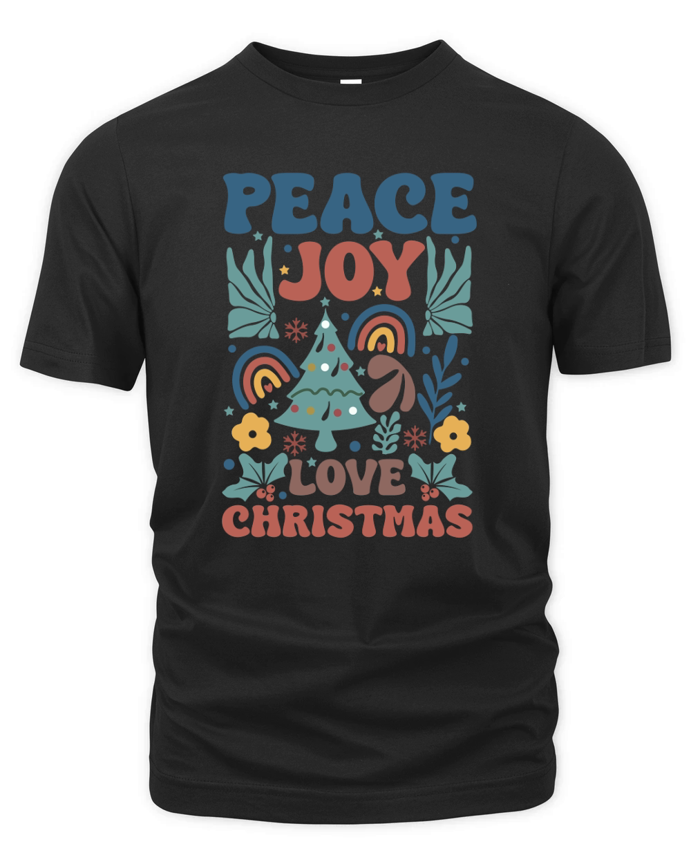 Peace Joy Love Christmas Boho Christmas Tree Floral Organic Unisex T-shirt