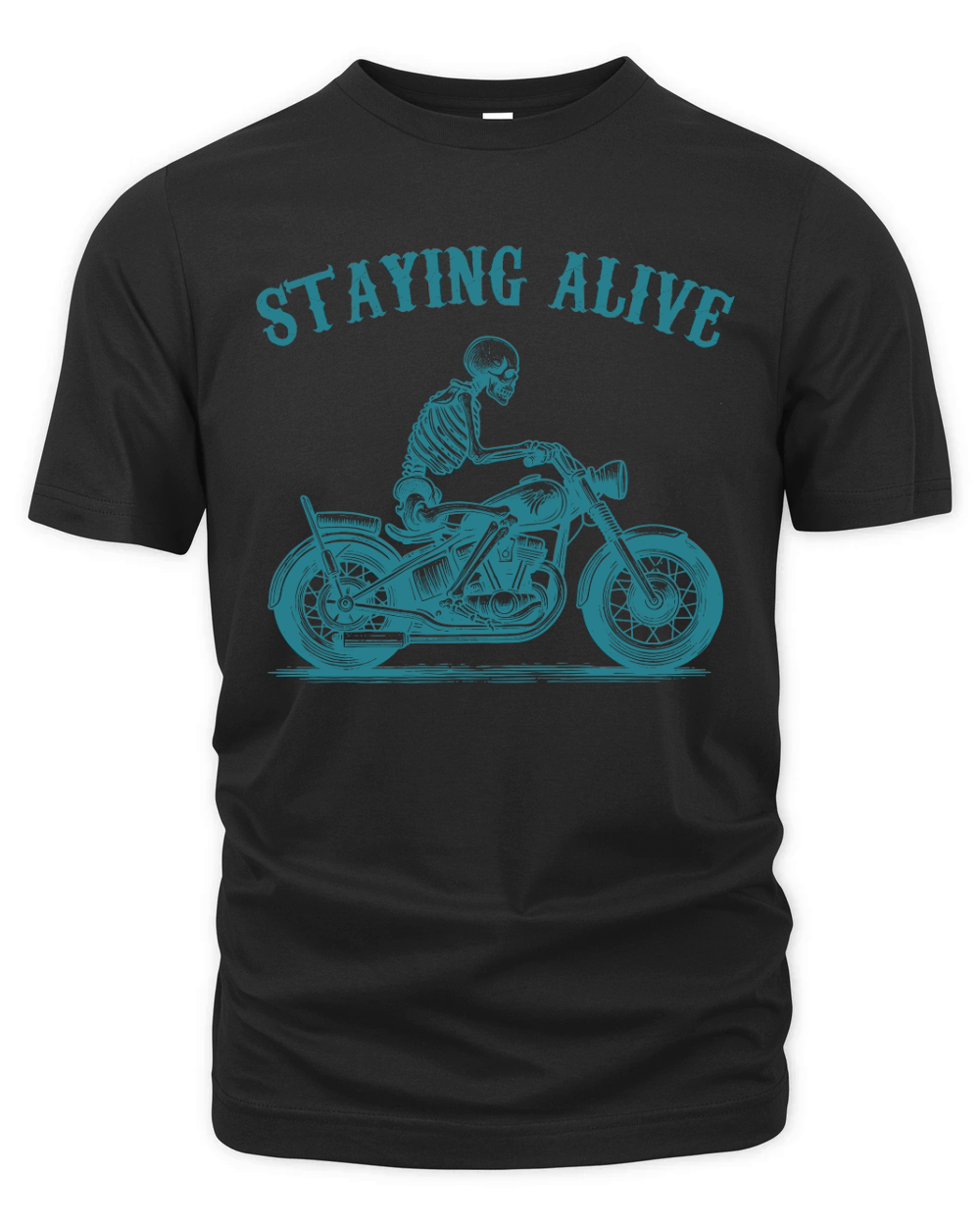 Staying Alive Skeleton riding Motorcycle L V2 Green Organic Unisex T-shirt