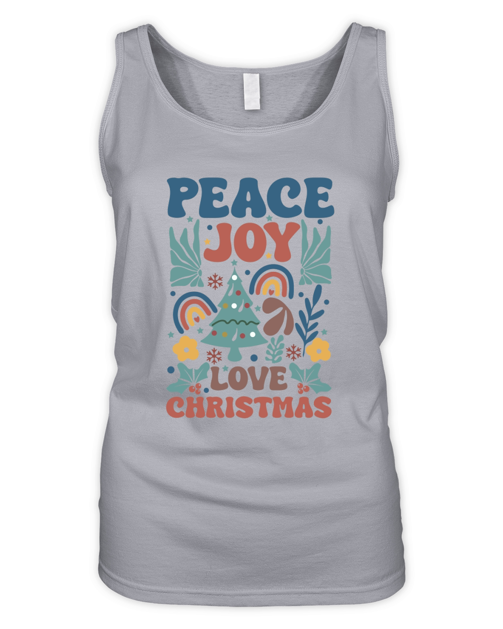 Peace Joy Love Christmas Boho Christmas Tree Floral Organic Women's Tank Top