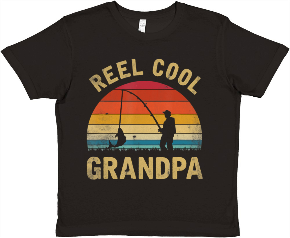 Mens Vintage Reel Cool GRANDPA Fish Fishing Shirt Premium Kids Crewneck T-shirt