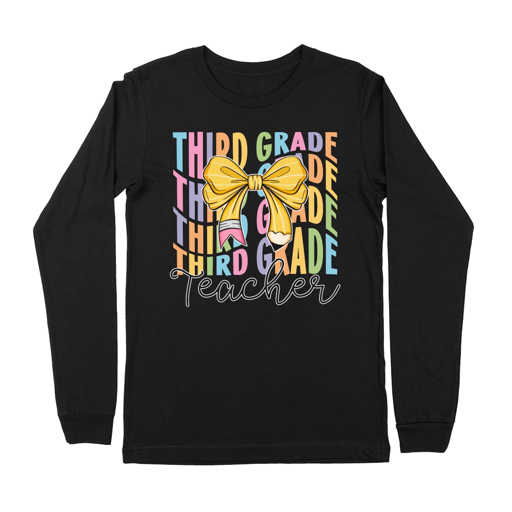 3rd grade teacher bow wavy Premium Long Sleeve