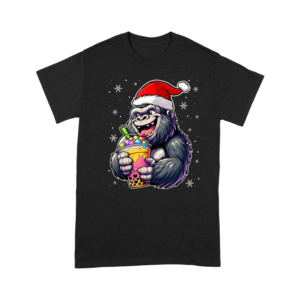 adorable gorilla drinking boba tea wearing santa hat 3 Premium T-shirt