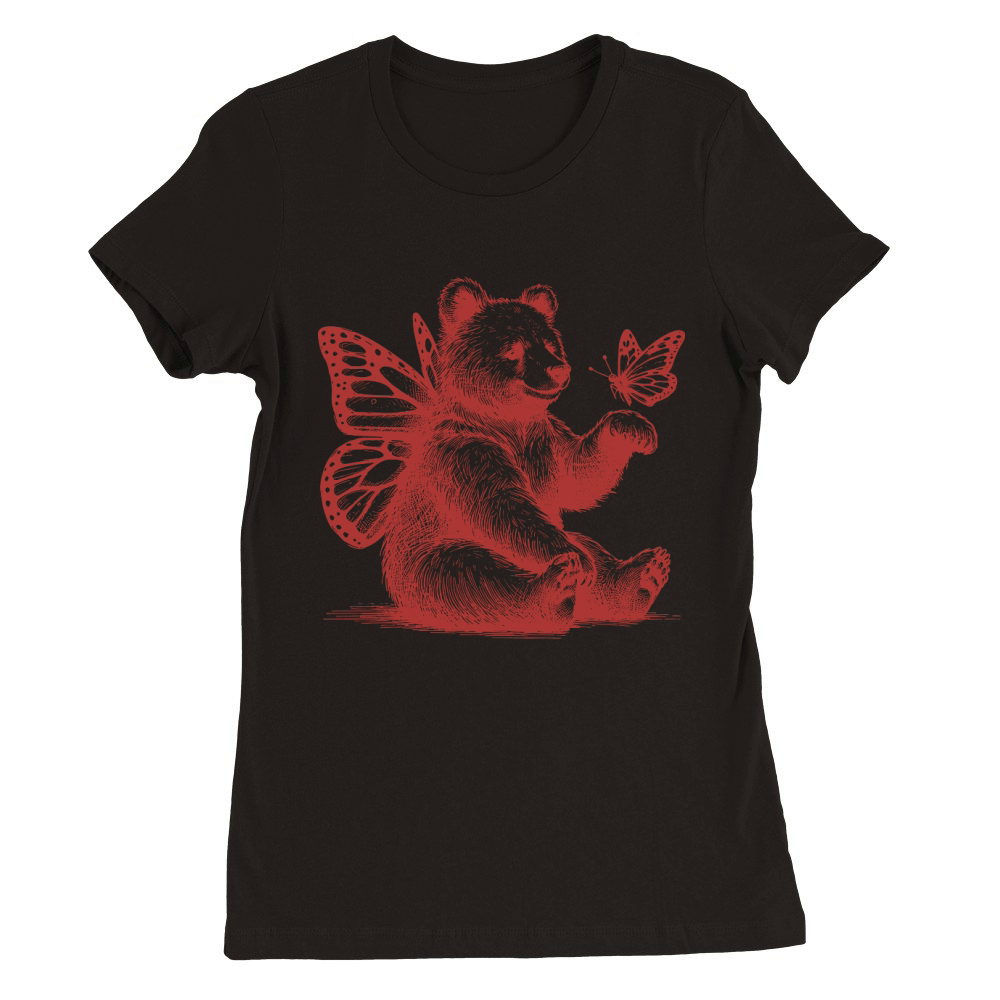 Bear With Butterfly Wings Vintage L Red Premium Womens Crewneck T-shirt