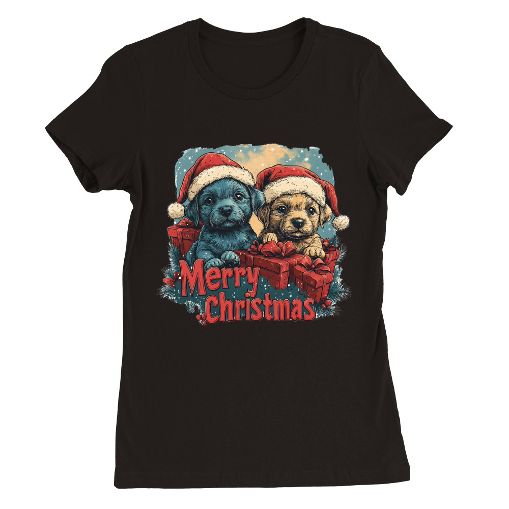 Merry Christmas Dog, Cute Dogs Premium Womens Crewneck T-shirt