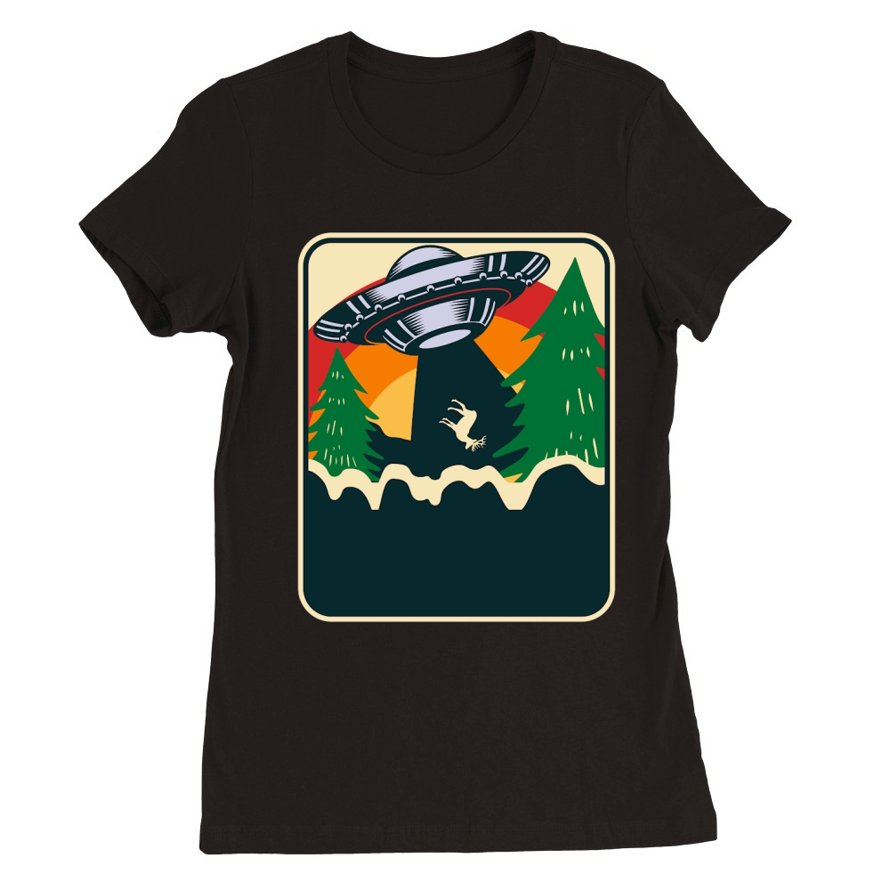Vintage UFO Alien Deer Premium Womens Crewneck T-shirt