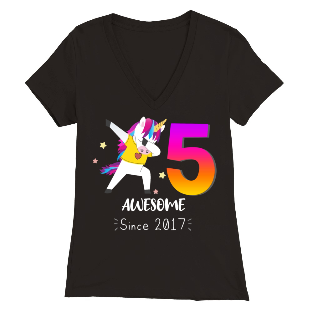 5 Years Old Unicorn Flossing Premium Womens V-Neck T-shirt