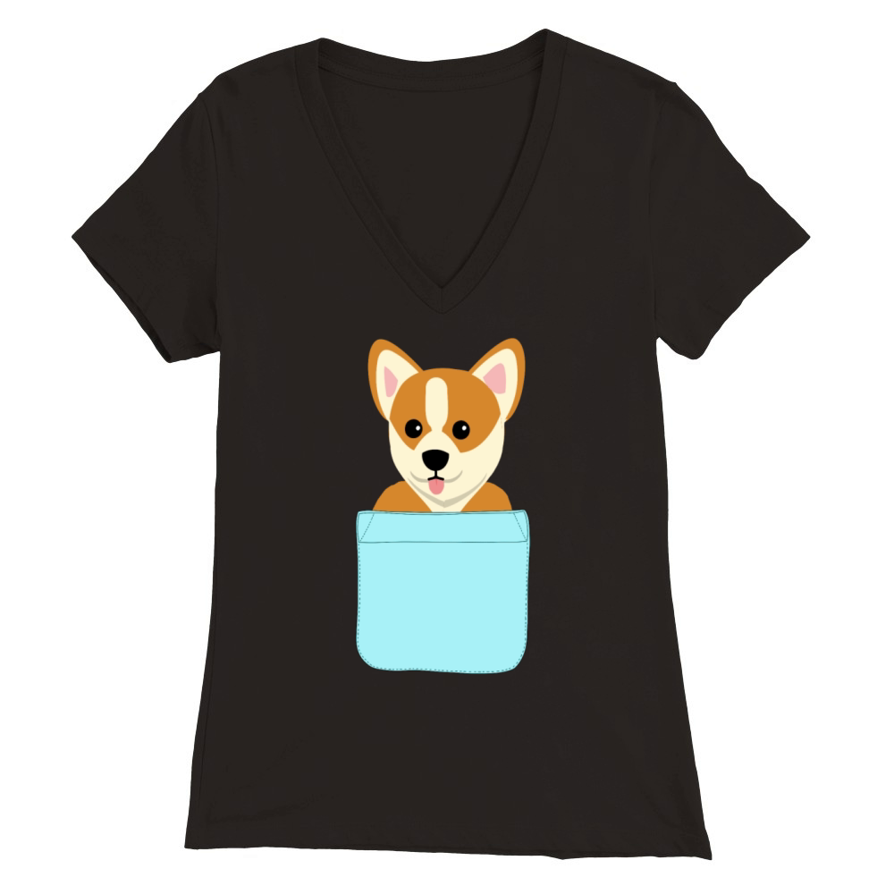 Cute Dog in Pocket Welsh Corgi Pembroke gift Premium Womens V-Neck T-shirt
