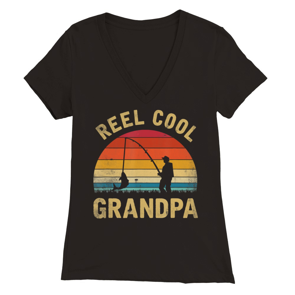 Mens Vintage Reel Cool GRANDPA Fish Fishing Shirt Premium Womens V-Neck T-shirt
