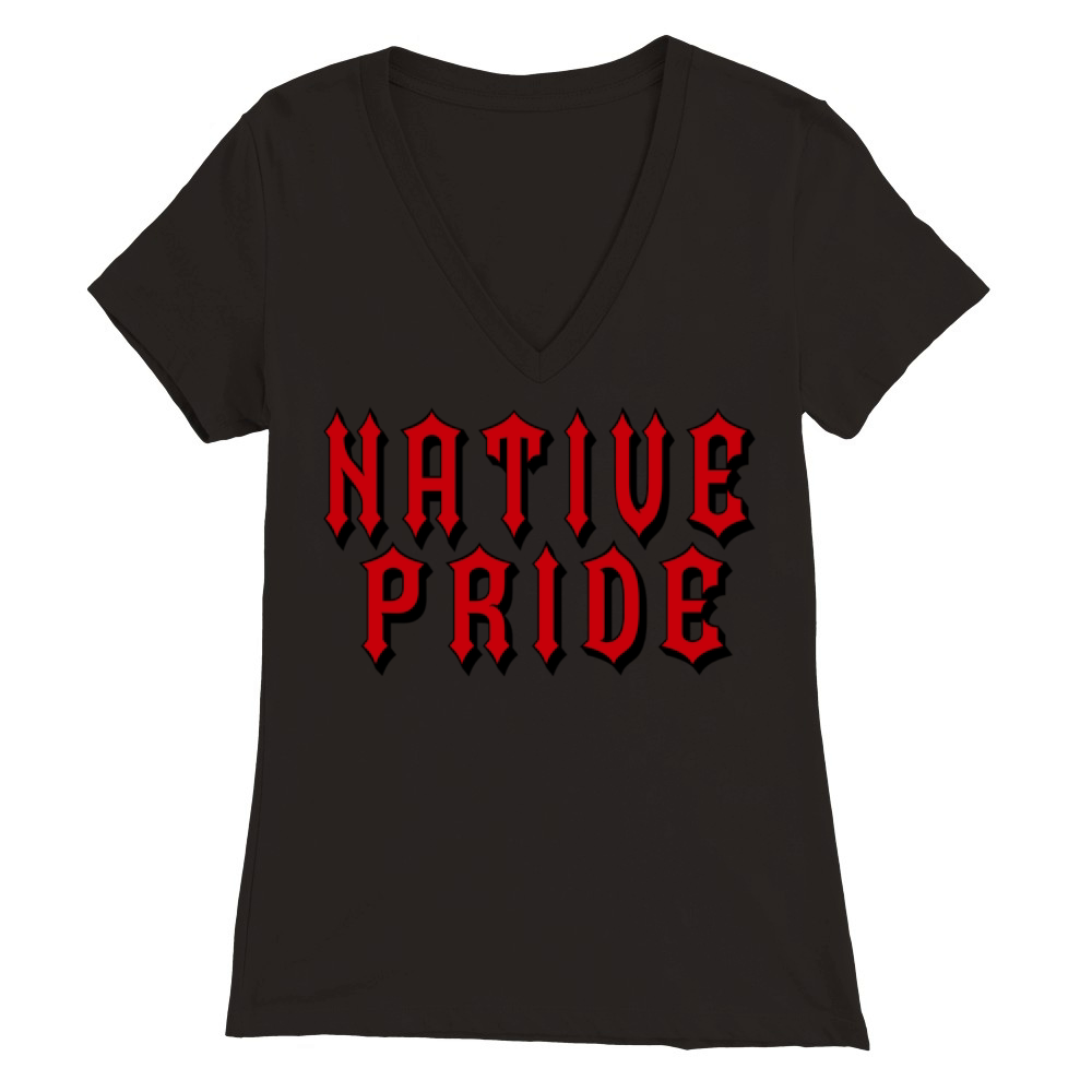 Native Pride Red Black Old English Premium Womens V-Neck T-shirt