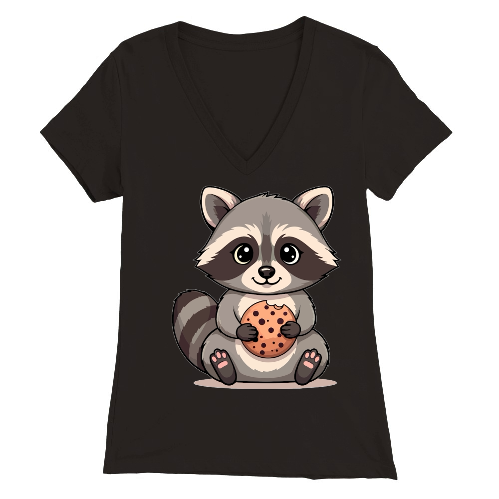 Raccoon with cookie 10 Premium Womens V-Neck T-shirt