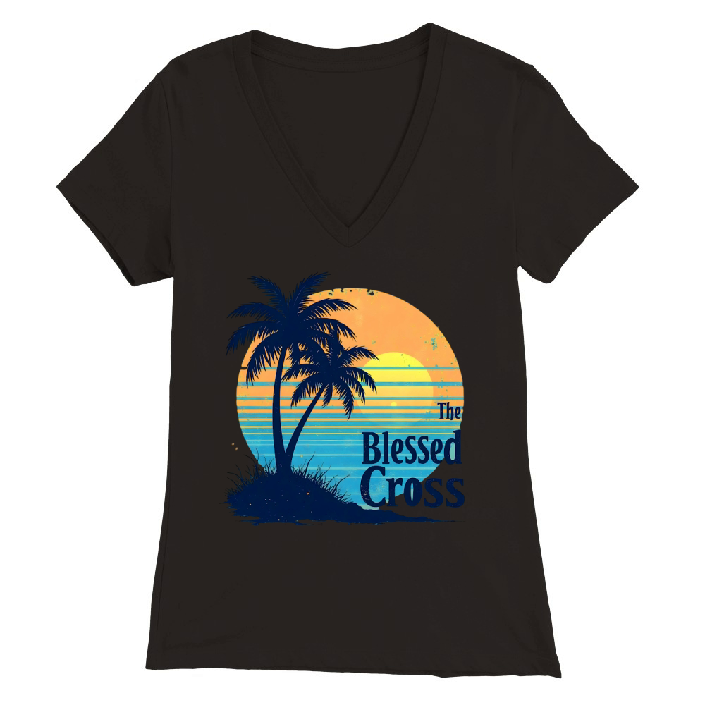 The Blessed Cross Vintage Palm Tree Premium Womens V-Neck T-shirt