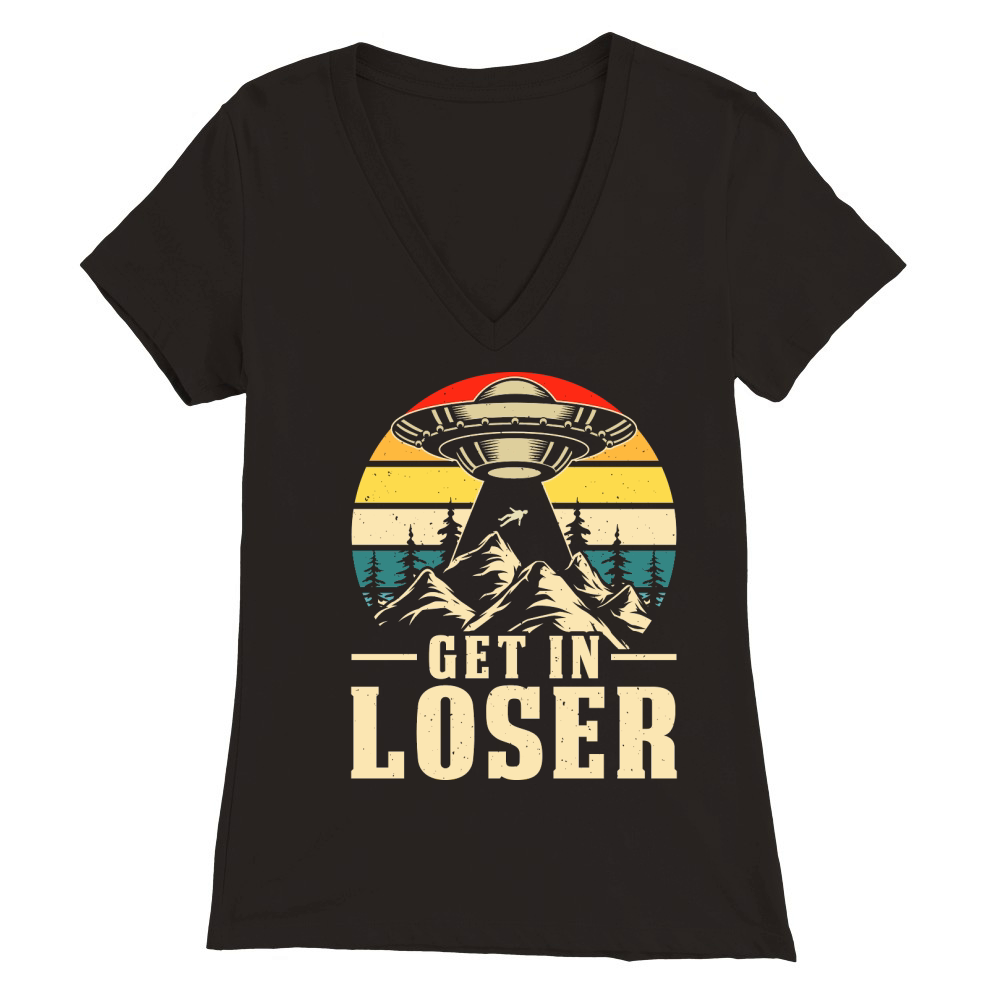Vintage UFO Alien Get In loser 22 Premium Womens V-Neck T-shirt