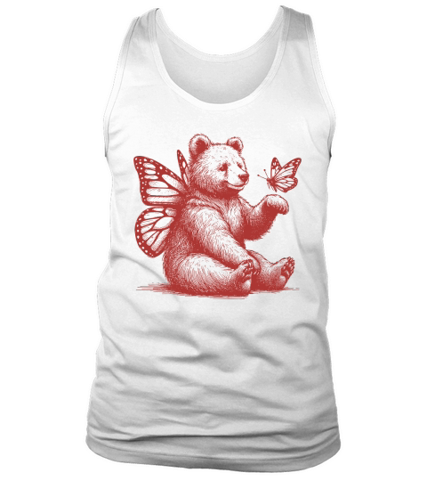 Bear With Butterfly Wings Vintage L Red Tank Top Unisex