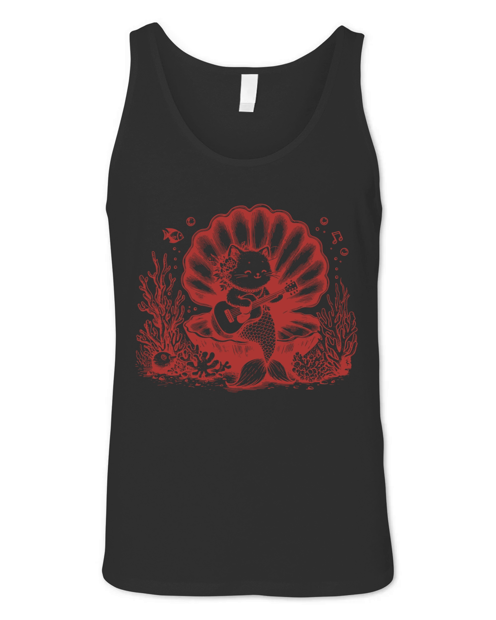 Cat Mermaid Playing Guitar L Red Unisex Jersey Tank