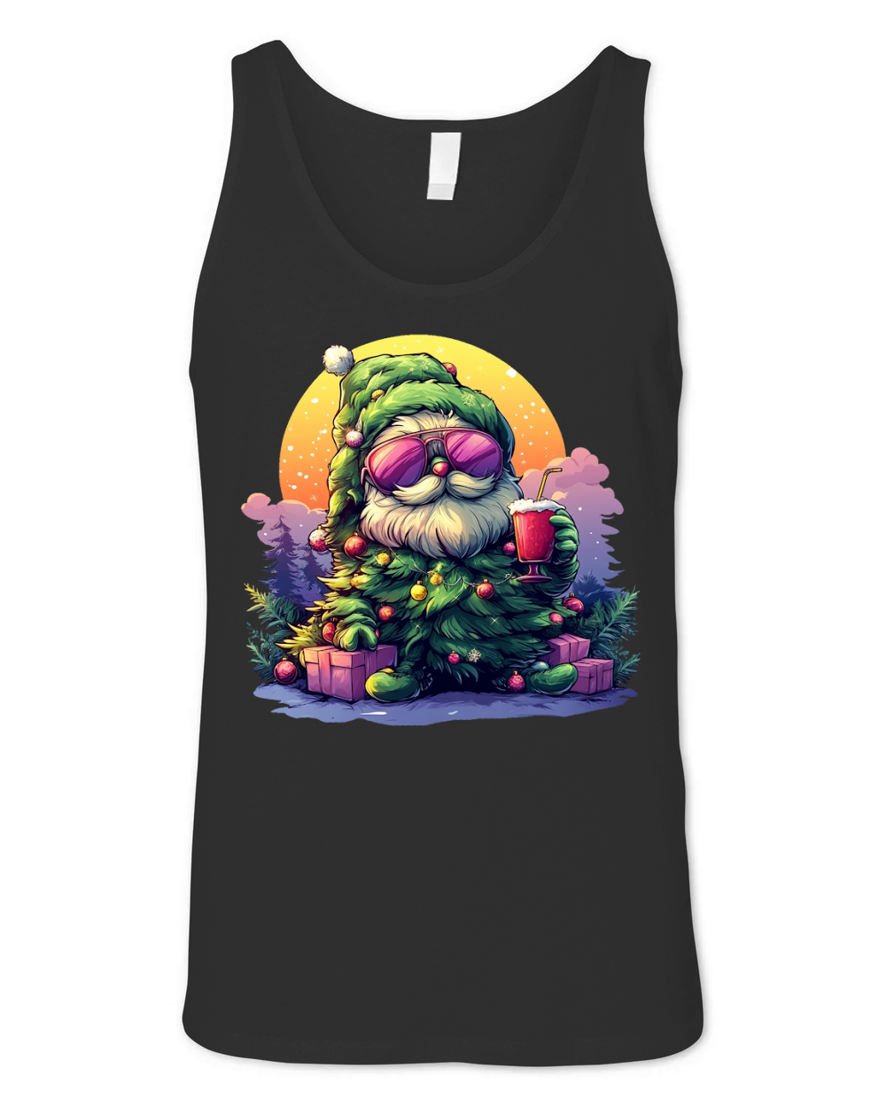 Santa Christmas tree clipart Unisex Jersey Tank