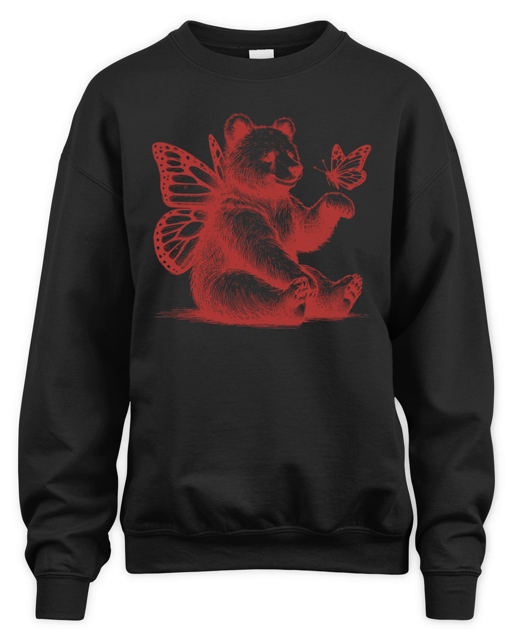 Bear With Butterfly Wings Vintage L Red Unisex Premium Crewneck Sweatshirt