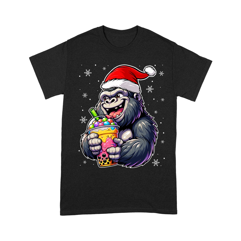 adorable gorilla drinking boba tea wearing santa hat 3 Unisex T-Shirt