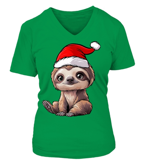 adorable sloth wearing santa hat 1 V-neck T-Shirt Woman