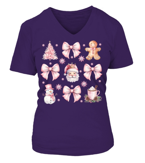 Coquette Pink Christmas V-neck T-Shirt Woman