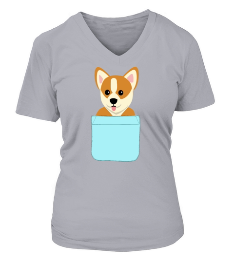 Cute Dog in Pocket Welsh Corgi Pembroke gift V-neck T-Shirt Woman