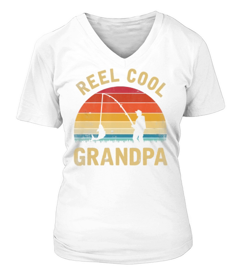 Mens Vintage Reel Cool GRANDPA Fish Fishing Shirt V-neck T-Shirt Woman