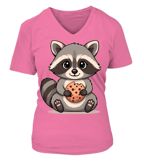 Raccoon with cookie 10 V-neck T-Shirt Woman