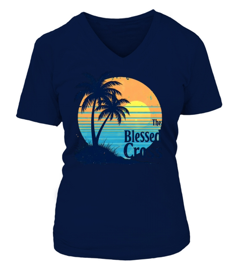 The Blessed Cross Vintage Palm Tree V-neck T-Shirt Woman